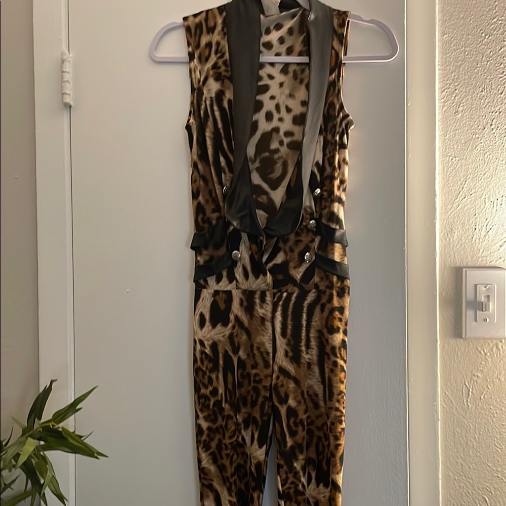 Brown and Black Leopard Print Jumpsuit with Relaxed Fit